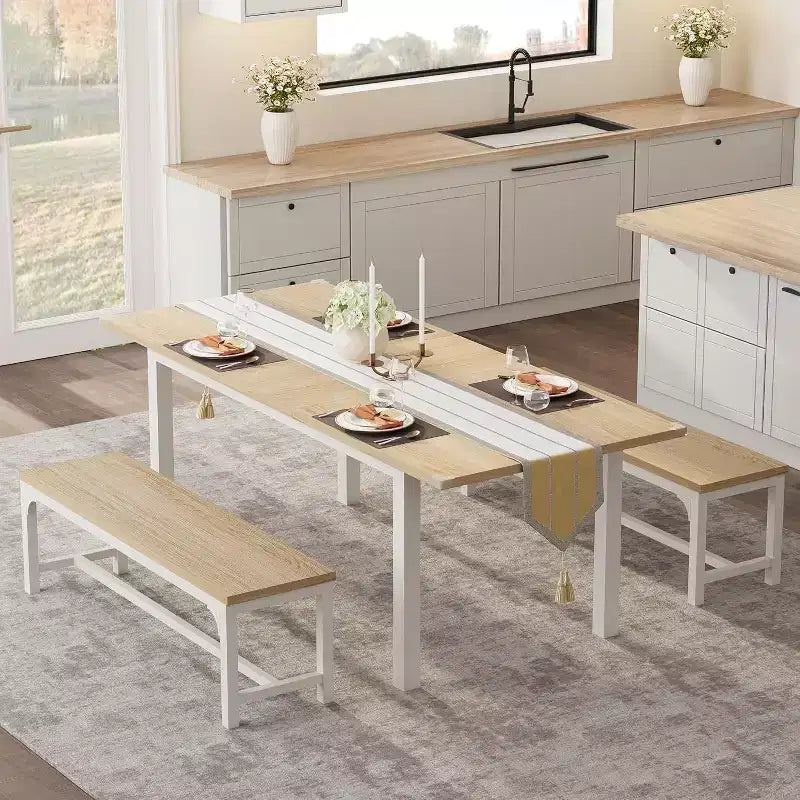 Set da 5 Pezzi Tavolo da Pranzo per 4-6 Persone, Set Tavolo da Pranzo Estensibile per 4, Tavolo da Cucina con Panche e Sgabelli, Set Tavolo da Cena per la Casa