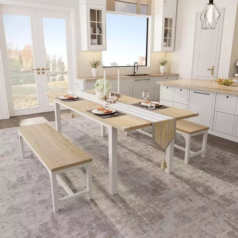 Set da 5 Pezzi Tavolo da Pranzo per 4-6 Persone, Set Tavolo da Pranzo Estensibile per 4, Tavolo da Cucina con Panche e Sgabelli, Set Tavolo da Cena per la Casa