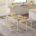 5 Pieces Dining Table Set for 4-6, Extendable Dining Room Table Set for 4, Kitchen Table with Benches and Stools, Dinner Table Set for Home