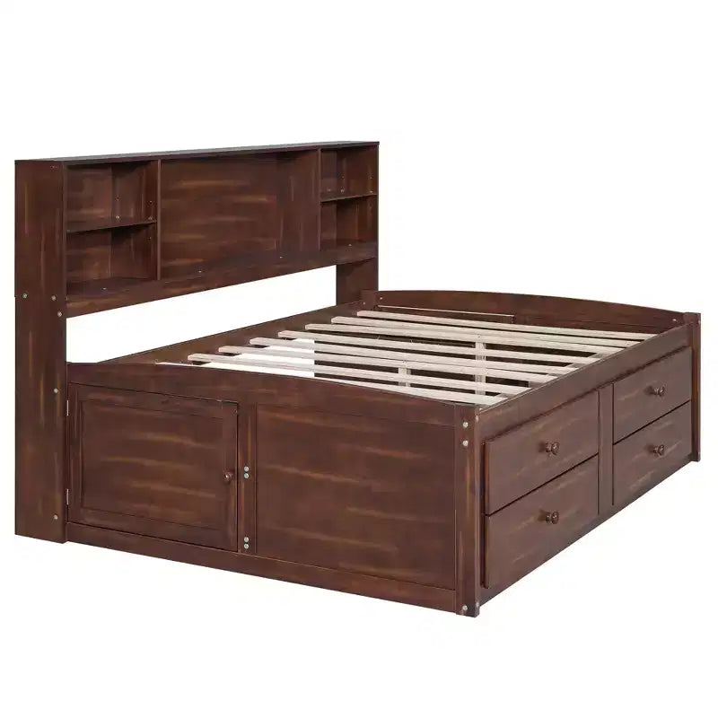 Letto a piattaforma Merax in legno massiccio, piazza e mezza, con contenitore e cassettoni