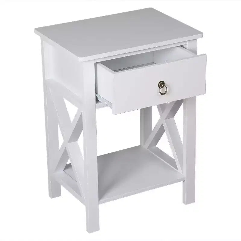 Comodini Karl Home con 1 cassetto in MDF (pannello di fibra a media densità) bianco, larghi 40 cm