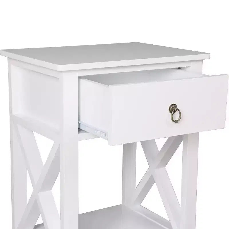 Comodini Karl Home con 1 cassetto in MDF (pannello di fibra a media densità) bianco, larghi 40 cm