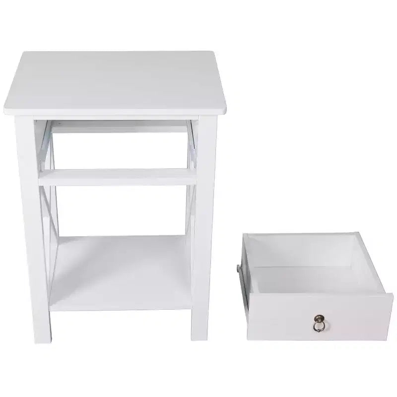 Comodini Karl Home con 1 cassetto in MDF (pannello di fibra a media densità) bianco, larghi 40 cm
