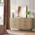 Modern Fluted 6 Drawer Dresser for Bedroom, Wide Chest of Drawers with Metal Handles Legs, Clothes Storage Cabinet Organizer for Living Room