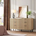 Modern Fluted 6 Drawer Dresser for Bedroom, Wide Chest of Drawers with Metal Handles Legs, Clothes Storage Cabinet Organizer for Living Room