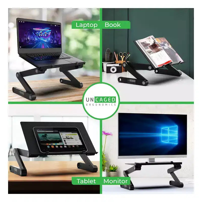 Uncaged Ergonomics WorkEZ Professional Supporto Regolabile per Laptop da Scrivania, Leggio per Letto, in Alluminio Nero, Regolabile in Altezza e Inclinazione