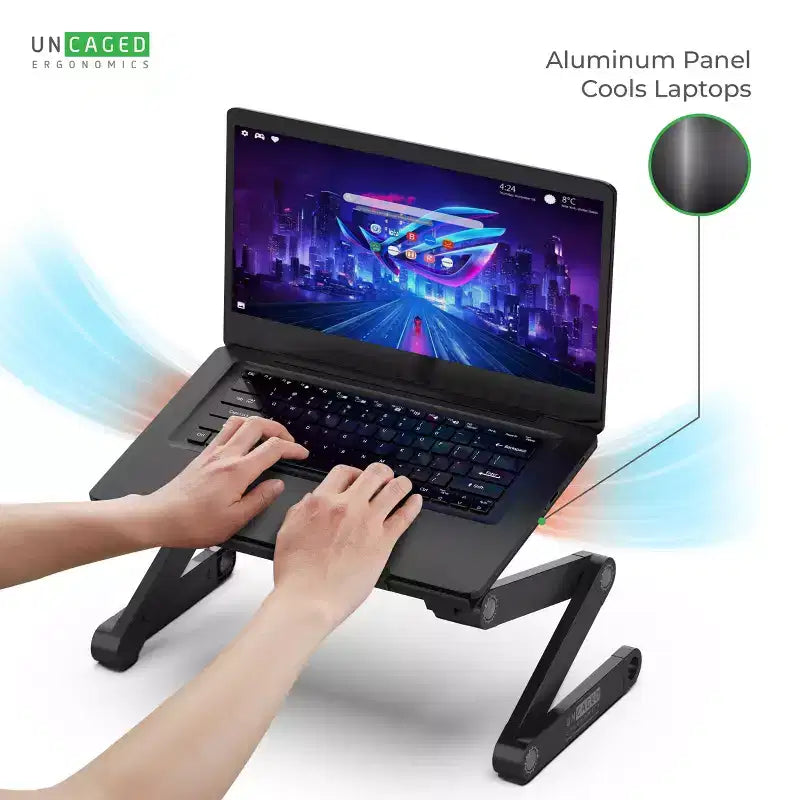 Uncaged Ergonomics WorkEZ Professional Supporto Regolabile per Laptop da Scrivania, Leggio per Letto, in Alluminio Nero, Regolabile in Altezza e Inclinazione