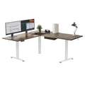 Mount-It! XL Electric Height Adjustable Corner Standing Desk, White Frame and Brown Tabletop
