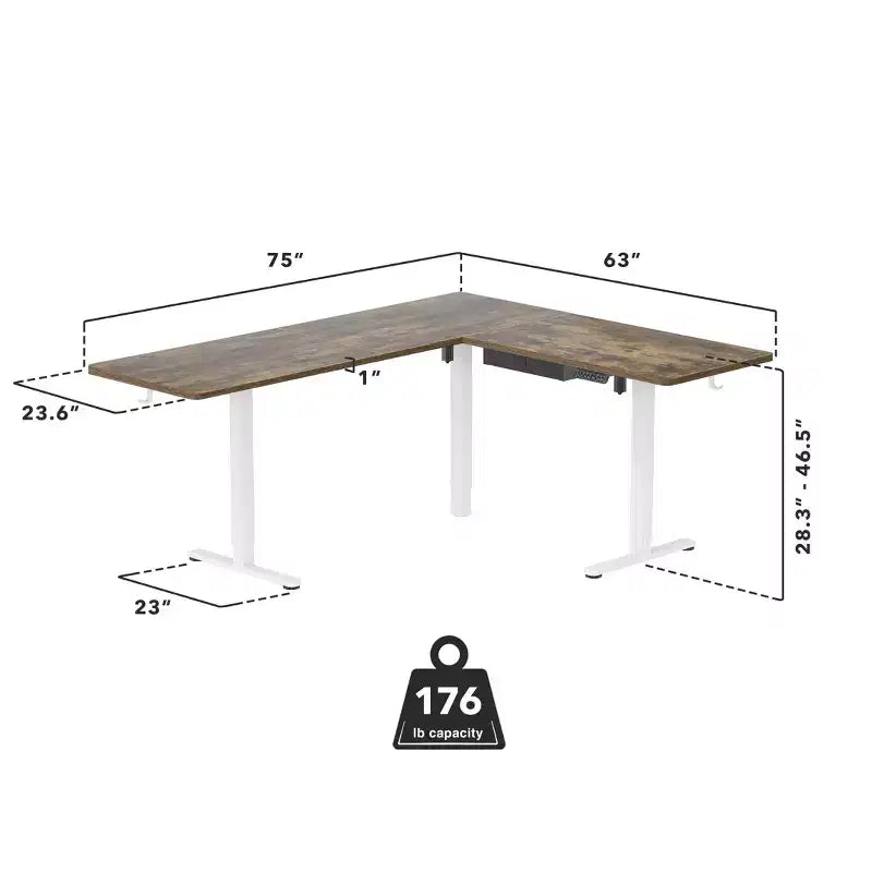 Mount-It! Scrivania ad angolo XL elettrica regolabile in altezza, Struttura bianca e Piano marrone
