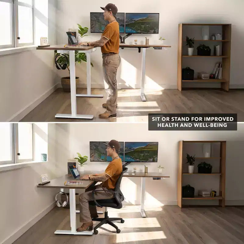 Mount-It! Scrivania ad angolo XL elettrica regolabile in altezza, Struttura bianca e Piano marrone