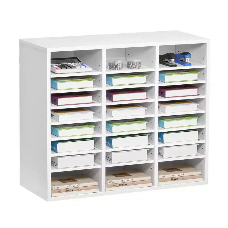 VEVOR Literature Organizer, 24 Compartments Office Mailbox with Adjustable Shelves, Wooden Mailbox Sorter Medium Density Fiberboard, White