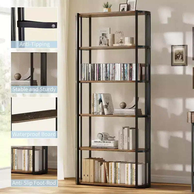 Scaffale alto 71 pollici, scaffale industriale, libreria autoportante, grandi scaffali per libri per soggiorno, mobiletto portaoggetti per ufficio domestico