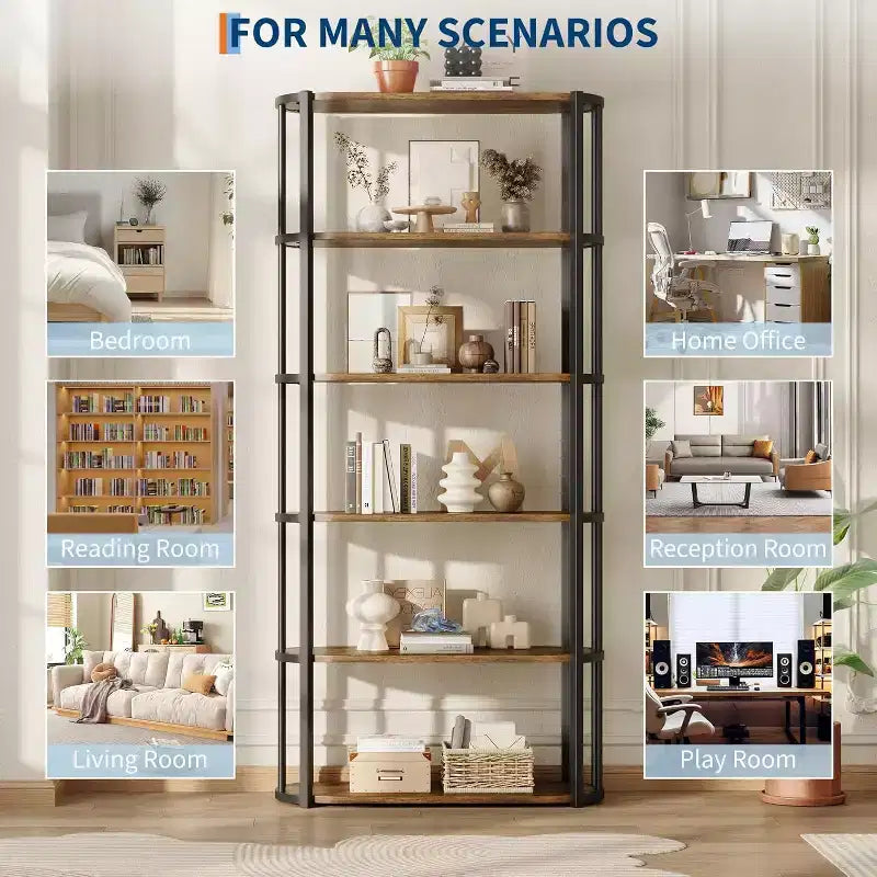 Scaffale alto 71 pollici, scaffale industriale, libreria autoportante, grandi scaffali per libri per soggiorno, mobiletto portaoggetti per ufficio domestico