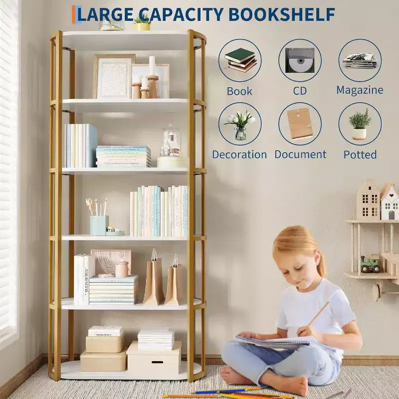 Scaffale alto 71 pollici, scaffale industriale, libreria autoportante, grandi scaffali per libri per soggiorno, mobiletto portaoggetti per ufficio domestico