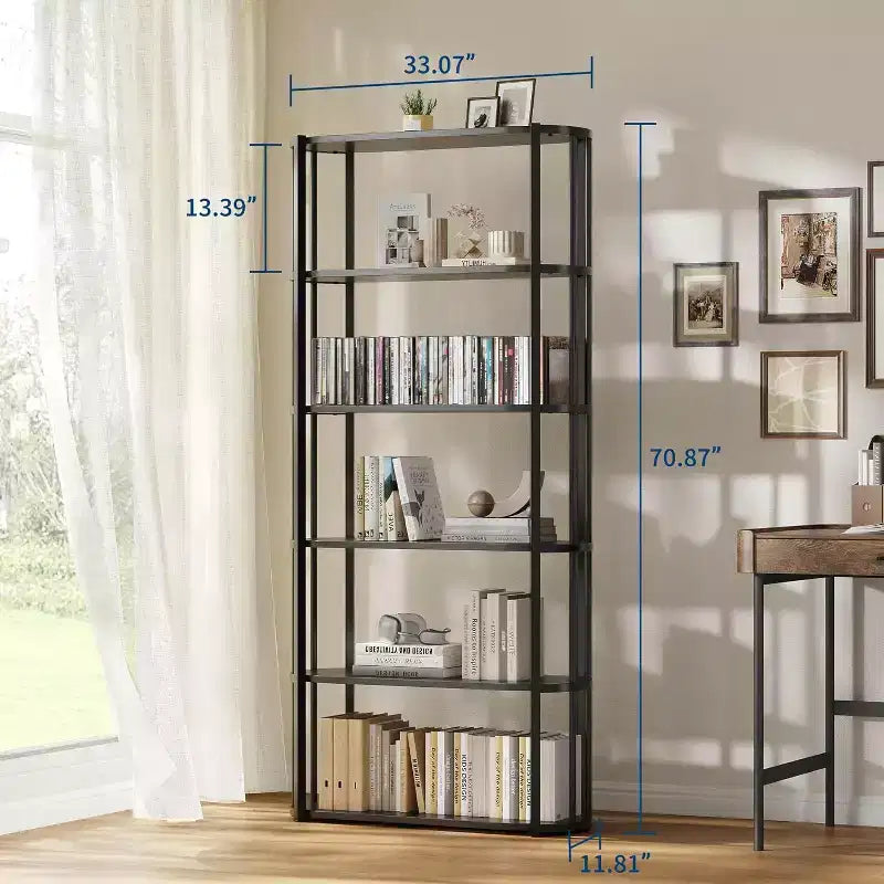 Scaffale alto 71 pollici, scaffale industriale, libreria autoportante, grandi scaffali per libri per soggiorno, mobiletto portaoggetti per ufficio domestico