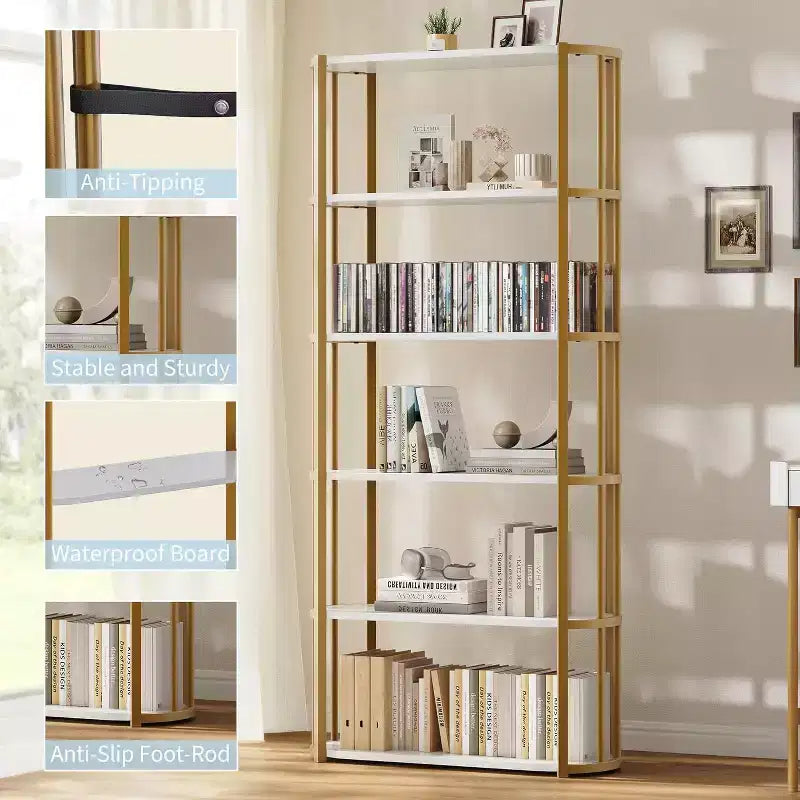 Scaffale alto 71 pollici, scaffale industriale, libreria autoportante, grandi scaffali per libri per soggiorno, mobiletto portaoggetti per ufficio domestico
