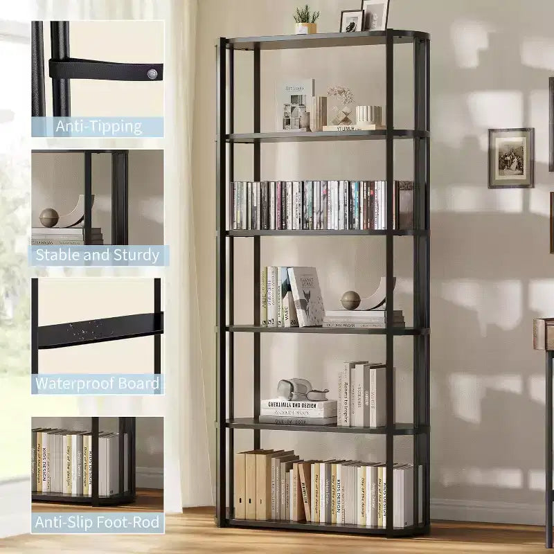 Scaffale alto 71 pollici, scaffale industriale, libreria autoportante, grandi scaffali per libri per soggiorno, mobiletto portaoggetti per ufficio domestico