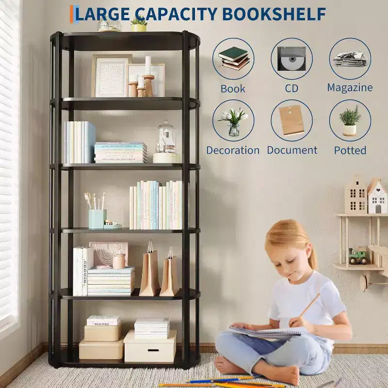 Scaffale alto 71 pollici, scaffale industriale, libreria autoportante, grandi scaffali per libri per soggiorno, mobiletto portaoggetti per ufficio domestico