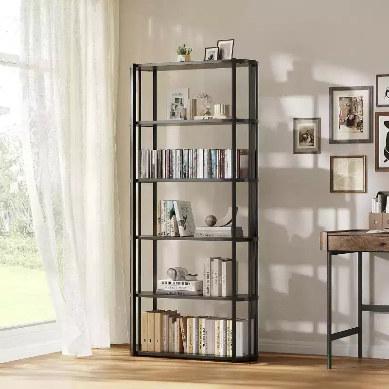 Scaffale alto 71 pollici, scaffale industriale, libreria autoportante, grandi scaffali per libri per soggiorno, mobiletto portaoggetti per ufficio domestico