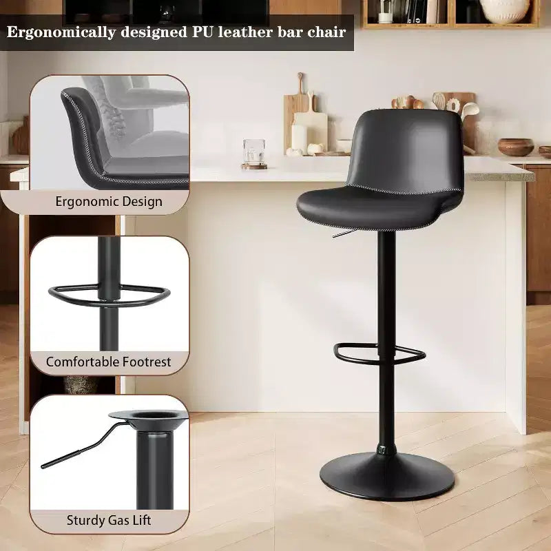 Set di 2 sgabelli da bar regolabili, moderni sgabelli da bancone girevoli in pelle PU con schienale, per isola cucina, bancone colazione o home bar