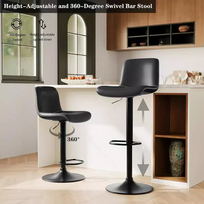 Set di 2 sgabelli da bar regolabili, moderni sgabelli da bancone girevoli in pelle PU con schienale, per isola cucina, bancone colazione o home bar