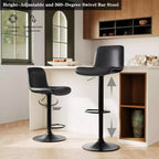 Set di 2 sgabelli da bar regolabili, moderni sgabelli da bancone girevoli in pelle PU con schienale, per isola cucina, bancone colazione o home bar
