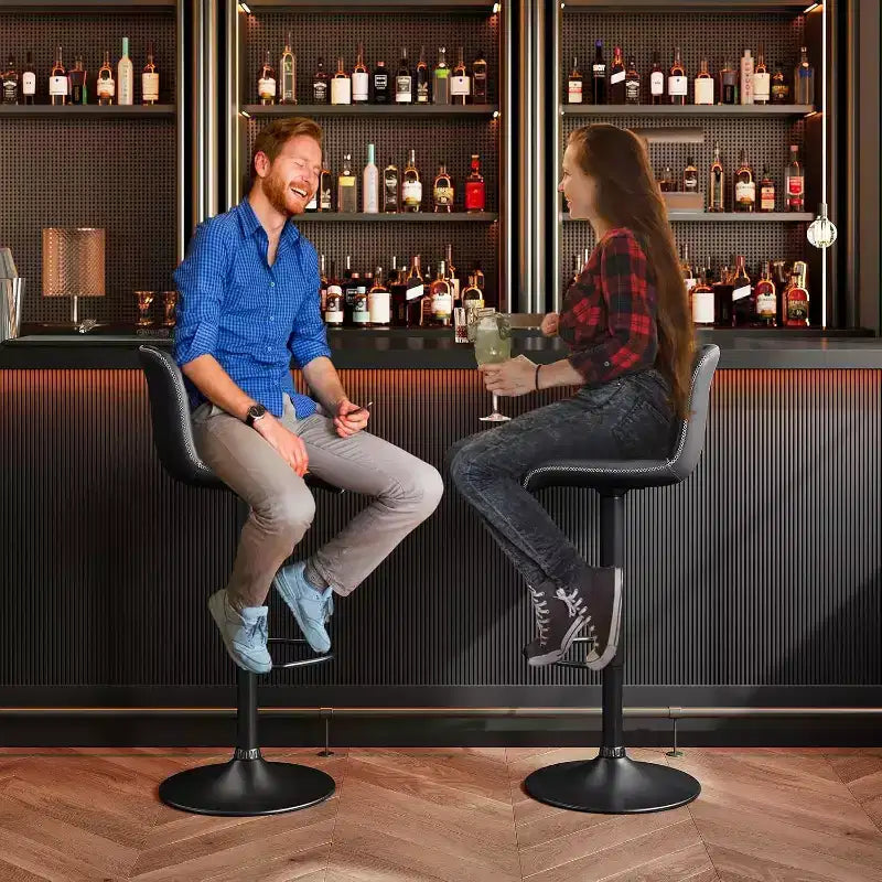 Set di 2 sgabelli da bar regolabili, moderni sgabelli da bancone girevoli in pelle PU con schienale, per isola cucina, bancone colazione o home bar