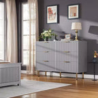 Cassettiera a 6 cassetti scanalati per camera da letto, cassettiera moderna larga 120 cm con cassetti profondi, cassettiera grande doppia, porta TV, organizer in legno