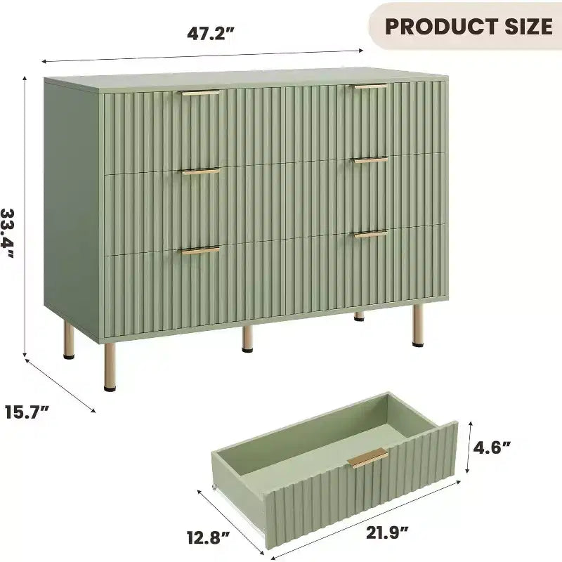 Cassettiera a 6 cassetti scanalati per camera da letto, cassettiera moderna larga 120 cm con cassetti profondi, cassettiera grande doppia, porta TV, organizer in legno