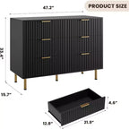 Cassettiera a 6 cassetti scanalati per camera da letto, cassettiera moderna larga 120 cm con cassetti profondi, cassettiera grande doppia, porta TV, organizer in legno