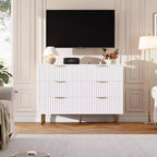 Cassettiera a 6 cassetti scanalati per camera da letto, cassettiera moderna larga 120 cm con cassetti profondi, cassettiera grande doppia, porta TV, organizer in legno