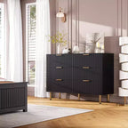 Cassettiera a 6 cassetti scanalati per camera da letto, cassettiera moderna larga 120 cm con cassetti profondi, cassettiera grande doppia, porta TV, organizer in legno