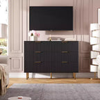 Cassettiera a 6 cassetti scanalati per camera da letto, cassettiera moderna larga 120 cm con cassetti profondi, cassettiera grande doppia, porta TV, organizer in legno