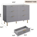 Cassettiera a 6 cassetti scanalati per camera da letto, cassettiera moderna larga 120 cm con cassetti profondi, cassettiera grande doppia, porta TV, organizer in legno