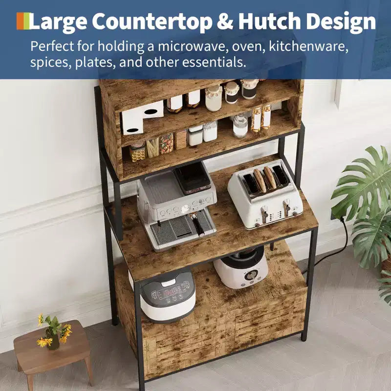 67.7 Mobiletto da Cucina a 6 Livelli Industriale con Presa di Corrente - Supporto Microonde con Ripiani e Armadietto - Organizer Autoportante