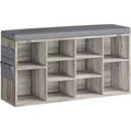 41 Shoe Bench with Padded Seat, Adjustable Shelves and Side Pockets, 10-Cube Storage Organizer for Entryway