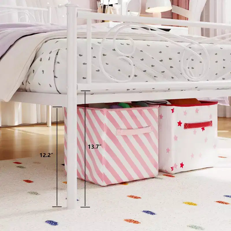 Struttura Letto Singolo in Metallo per Bambini, Letti Singoli con Testiera e Pediera, Supporto a Doghe in Acciaio, Nessuna Molla Richiesta