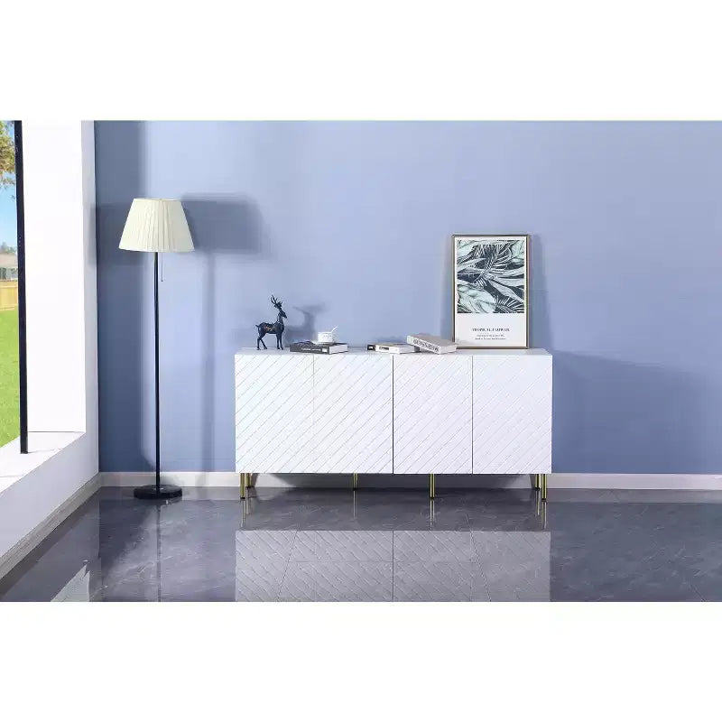 TROPOW 63 Credenza, Buffet, Mobile d'ingresso con 4 ante e ripiani, Contenitore, Resistente per Sala da pranzo, Soggiorno Bianco