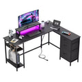 GALAXHERO 60-Inch L-Shaped Gaming Desk, Corner Computer Desk with Storage, Power Outlets & LED Lights, Office/Gaming Desk for Bedroom