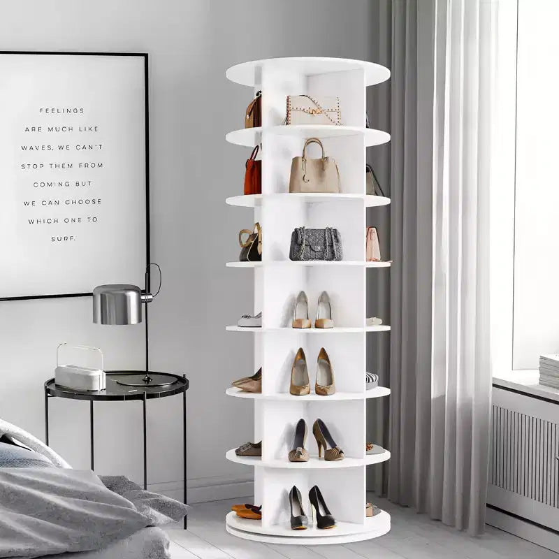 Scarpiera a torre rotante a 7 livelli, espositore verticale girevole per scarpe, scarpiera a carosello rotonda, rotazione a 360°