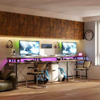 COZONY Scrivania da gaming a forma di U/L da 78 pollici, scrivania per computer reversibile con prese di corrente, luci LED, supporto monitor e ripiano portaoggetti, scrivania angolare per ufficio domestico