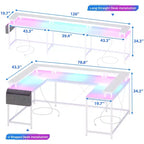 COZONY Scrivania da gaming a forma di U/L da 78 pollici, scrivania per computer reversibile con prese di corrente, luci LED, supporto monitor e ripiano portaoggetti, scrivania angolare per ufficio domestico