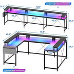 COZONY Scrivania da gaming a forma di U/L da 78 pollici, scrivania per computer reversibile con prese di corrente, luci LED, supporto monitor e ripiano portaoggetti, scrivania angolare per ufficio domestico