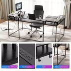 COZONY Scrivania da gaming a forma di U/L da 78 pollici, scrivania per computer reversibile con prese di corrente, luci LED, supporto monitor e ripiano portaoggetti, scrivania angolare per ufficio domestico