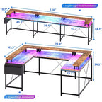 COZONY Scrivania da gaming a forma di U/L da 78 pollici, scrivania per computer reversibile con prese di corrente, luci LED, supporto monitor e ripiano portaoggetti, scrivania angolare per ufficio domestico