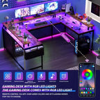 COZONY Scrivania da gaming a forma di U/L da 78 pollici, scrivania per computer reversibile con prese di corrente, luci LED, supporto monitor e ripiano portaoggetti, scrivania angolare per ufficio domestico
