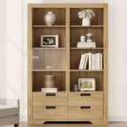 Libreria alta 183 cm con contenitore, libreria a pavimento stile farmhouse, libreria con 4 cassetti, scaffali espositivi autoportanti