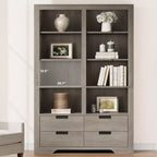 Libreria alta 183 cm con contenitore, libreria a pavimento stile farmhouse, libreria con 4 cassetti, scaffali espositivi autoportanti