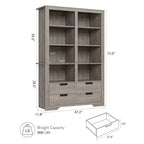 Libreria alta 183 cm con contenitore, libreria a pavimento stile farmhouse, libreria con 4 cassetti, scaffali espositivi autoportanti