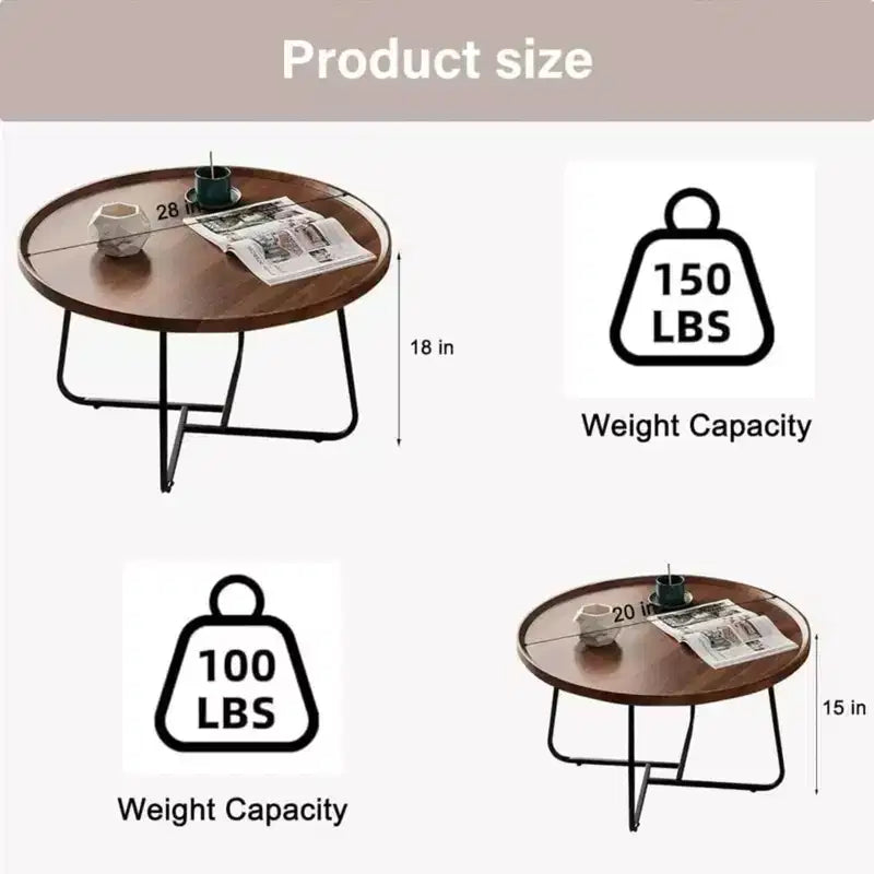 GustoWave Tavolino da caffè nidificato piccolo 2 pezzi, tavolino rotondo in legno per soggiorno, camera da letto, noce